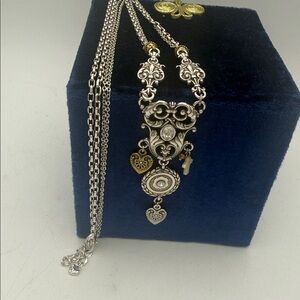 Brighton Cathedral long statement double strand necklace filigree crystal charms